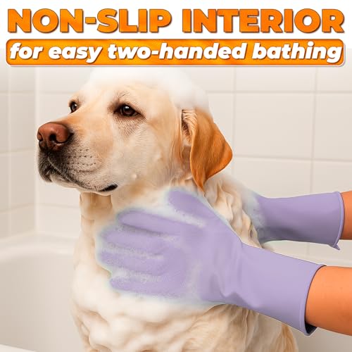 Silicone Dish Gloves with Scrubbers – Thick Tear-Resistant Dishwashing Gloves for Washing Dishes, Kitchen Cleaning, Bathroom Scrubbing & Daily Chores – Durable, Reusable Multi-Purpose Design - color: Purple