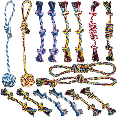 16 Pcs Small Dog Rope Toys, Puppy Tug of War Toy Set for Small Breeds 0-15 Lbs, Cotton Dog Tug Toys for Boredom, Teething & Interaction