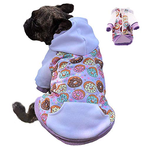 Purple Puppy Dog Hoodies for Small Medium Dogs, Christmas Hooded Sweatshirt with Pocket Pet Cat Hoody Clothes Sweaters Fleece Coat Dog Costume Winter - color: Purple Donut, size: X-Large