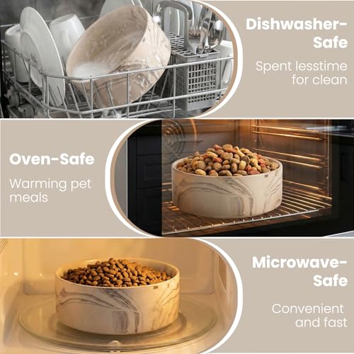 hjn Elevated Ceramic Dog Bowl with Bamboo Stand, Raised Pet Feeding Station for Small Medium Dogs Cats, Modern Design with Anti-Slip Base (Marble Brown, 7.6Cup) - color: Marble Brown, size: 7.6Cup