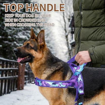 No Pull Dog Harness and Leash Set-Vest Harness with Handle&5FT Dog Leash with Car Seatbelt Clip,Breathable Mesh&Quick Fit Dog Harness Easy for Medium Large Dogs Training Walking(Camo Purple,S) - color: No Reflective-Camo Purple, size: S:Belly Chest-19.2''