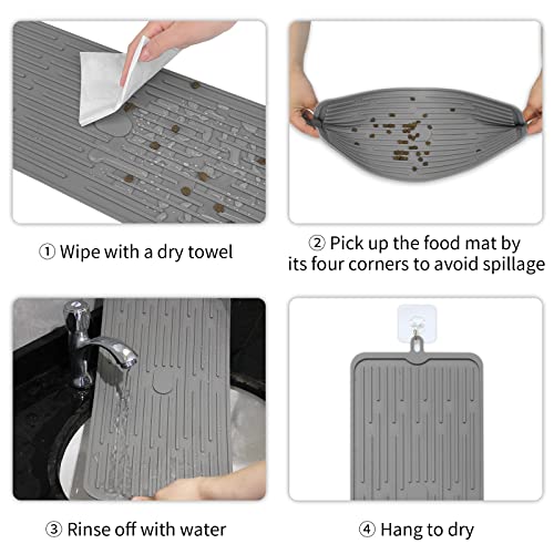 Ptlom Pet Placemat for Dog and Cat, Mat for Prevent Food and Water Overflow, Suitable for Medium and Small Pet, Grey, Silicone - color: Grey