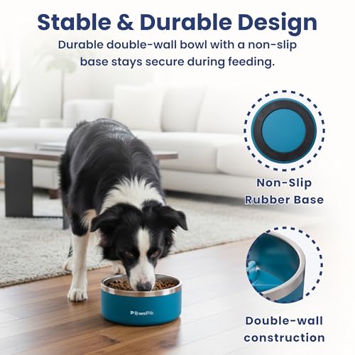 PawsPik 64oz 18/8 Stainless Steel Slow Feeder Dog Bowl, Double-Wall Non-Slip Metal Dog Bowl for Fast Eating Medium & Large Breeds, Detachable Slow Feeder Insert, Dishwasher Safe (Midnight Summit Blue) - color: Midnight Summit Blue