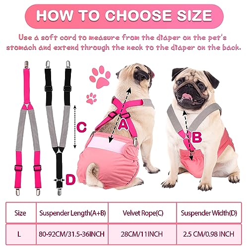 Saintrygo 2 Pcs Dog Suspenders Diaper Suspenders Soft Female Male Adjustable Washable Pet Diaper Keeper Suspender for Doggy Skirt Dress Diapers Gift(Black, Pink,Large) - size: Large