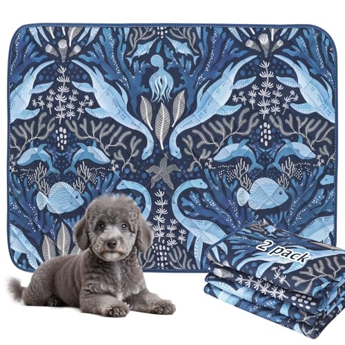 BVAGSS Washable Pee Pads for Dogs, 2 Pack Reusable Leakproof Puppy Wee Wee Pad, Non-Slip Waterproof Pet Training Pads, Super Absorbent Whelping Pads XH081 (Dino Navy, 24X24 Inch (Pack of 2)) - color: Dino Navy, size: 24X24 Inch (Pack of 2)