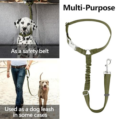 Plutus Pet Dog Seat Belt for Car Headrest, Reflective and Adjustable Restraint with Elastic Bungee for Safety, Vehicle Seatbelt Harness for Small Medium Large Dogs and Cats, Ranger Green - color: Ranger Green