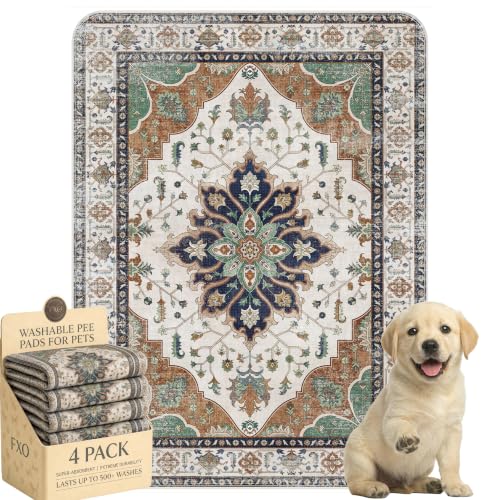 4PACK Washable Pee Pads for Dogs,Great Urine Absorbent Reusable Puppy Training Pads,Waterproof,Leak-Proof & Non-Slip Potty Pads for Whelping,Crate,Playpen,Bed.(Dark Teal Floral,18"x24") - color: Dark Teal Floral, size: 18"x24" (Pack of 4)