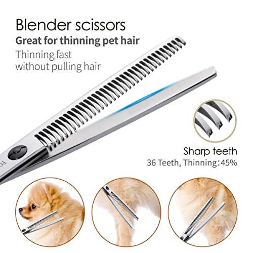 Dog Grooming Scissors Kit 4pcs 7 inch Professional Dog Grooming Shears Set Curved Thinning Straight Chunkers for Dogs Cat Pets (7 in Kit, Gold) - size: 7 inch, style: Kit