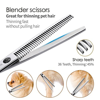 Dog Grooming Scissors Kit 4pcs 7 inch Professional Dog Grooming Shears Set Curved Thinning Straight Chunkers for Dogs Cat Pets (7 in Kit, Gold) - size: 7 inch, style: Kit