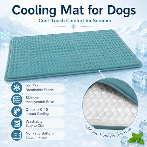 GOLOPET Gian Large Dog Cooling Mat 45x23 in,Ice Breathable Fabric, Solid Silicone Honeycomb Heat Dissipation Structure, Long-Lasting Coolness Cooling Mat for Dogs(Q-Max>0.5) - color: Blue, size: 45 x 23 in