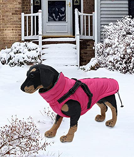Geyecete Waterproof Dog Jacket with Harness Traction Belt, Pink, Medium-Small, Autumn & Winter - color: Pink, size: Small