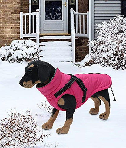 Geyecete Waterproof Dog Jacket with Harness Traction Belt, Pink, Medium-Small, Autumn & Winter - color: Pink, size: Small