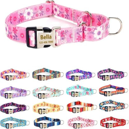 Personalized Custom Customized Engraved Training Martingale Dog Collars with ID Name and Phone Number Buckle for Small Medium Large Dogs