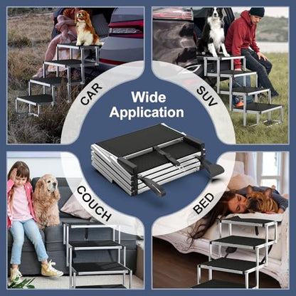 Dog Stairs for Car, Foldable Dog Ramp for Car with Non-Slip Surface, Portable Stairs Aluminum SUV, High Beds, Truck, Supports up to 150 lbs, 4 Steps - size: Standard 4 Steps
