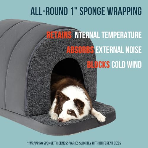 PELZIN Orthopedic Dog Bed House - Indoor Dog Tent with Washable Removable Cover - Pet Bed with Cover Cave - Nonskid Bottom, Ideal for Small Breeds & Fits 24-Inch Crate - 23"x16", Charcoal - size: 23"L x 16"W x 17"Th