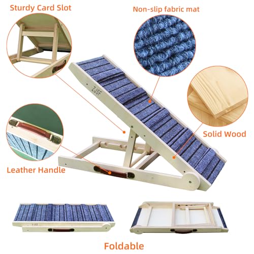 ZJSF Foldable Dog Ramp for High Bed, 32" L | Wooden Dog Stairs, for Small and Large Dogs, High Traction Platform, 4 Adjustable Heights (14.7"-20"), Supports up to 200 lbs - size: 32"L X 13.5"W