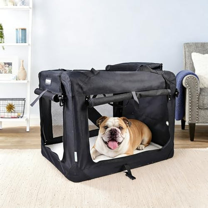 JESPET Soft Dog Crates Kennel for Pets, 3 Door Soft Sided Folding Travel Pet Carrier with Straps and Fleece Mat for Dogs, Cats (Graphite Black, Large(30" L x 21" W x 23" H)) - color: Graphite Black