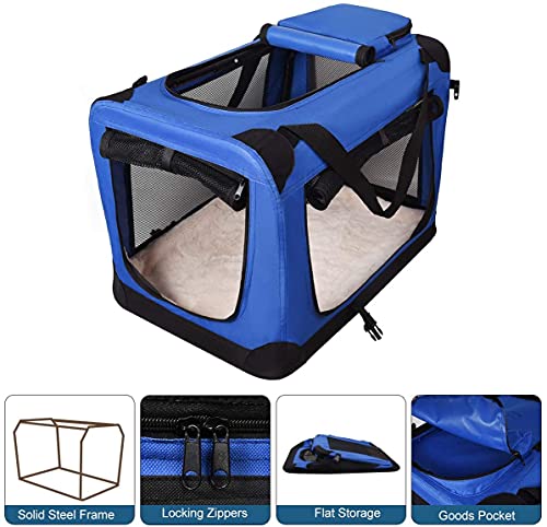 PETSWORLD Folding Soft Dog Crate, Indoor & Outdoor Pet Home, Oxford and Metal Frame, Indoor & Outdoor Protection, Blue Flow Crate 20 x 12 x 12 inch
