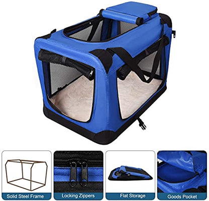 PETSWORLD Folding Soft Dog Crate, Indoor & Outdoor Pet Home, Oxford and Metal Frame, Indoor & Outdoor Protection, Blue Flow Crate 20 x 12 x 12 inch