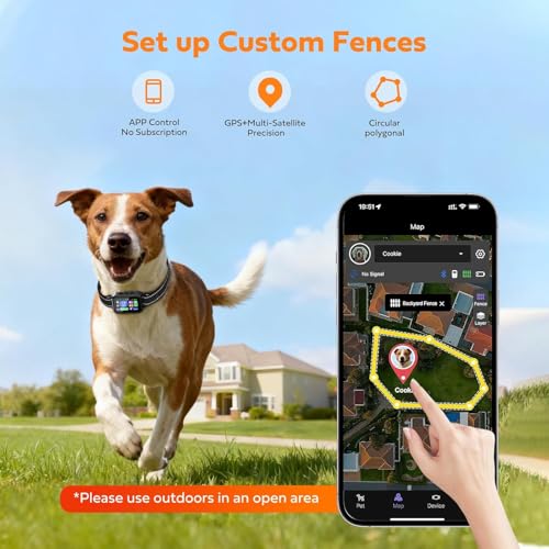 GPS Wireless Dog Fence & Training Collar System, Free App/Remote Controlled Custom Boundary up to 7000ft, Beep/Vibration/Safe Correction Modes, Early Alert, Waterproof for Dogs 10+lbs