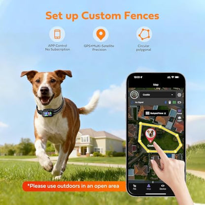 GPS Wireless Dog Fence & Training Collar System, Free App/Remote Controlled Custom Boundary up to 7000ft, Beep/Vibration/Safe Correction Modes, Early Alert, Waterproof for Dogs 10+lbs