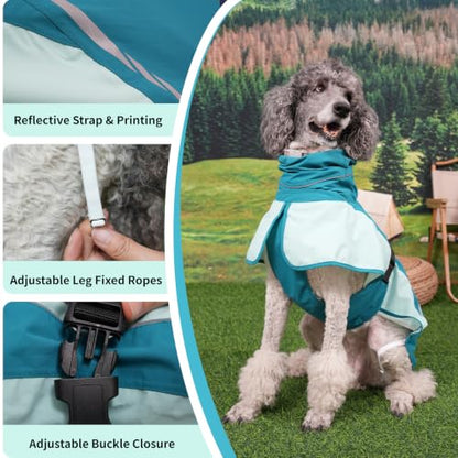 Waterproof Dog Raincoat, Windproof Breathable High Collar Rain Jacket with Leash Hole, Adjustable Pet Rain Coat with Reflective Stripes for Small Medium Large Dogs - color: Light Blue&Blue, size: Small
