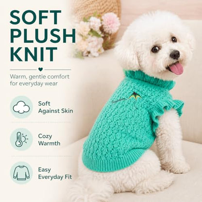 Dog Sweater for Small Dogs, Textured Knit with Ruffle Collar, Lightweight Breathable Girl Dog Clothes, Cute Puppy Sweater for Daily Wear Photoshoot (Green,M) - size: Medium