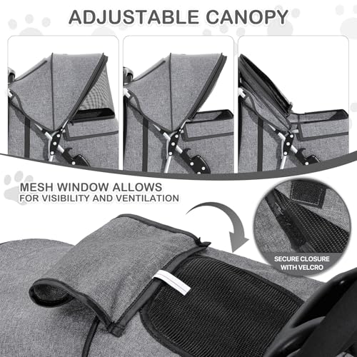 MoNiBloom 3 Wheels Pet Dog Cat Stroller for Small Medium Dogs and Cats, Lightweight Foldable Jogger Stroller w/Storage Basket and Cup Holder, Gray - color: Gray