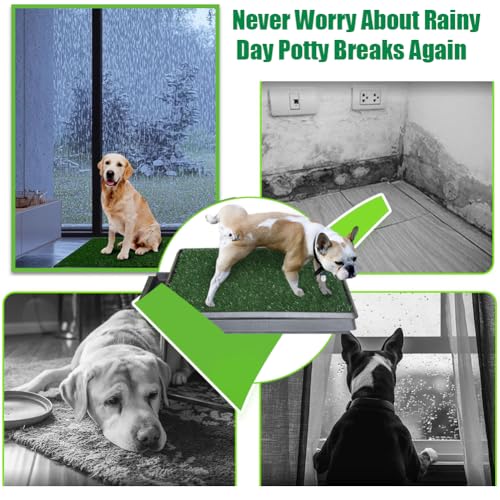 Reusable Training Pad Potty with 2-Pack Replaceable Artificial Grass Quick Absorbent Indoor Portable Dog Patio Potty Washable Pee Pad for Small Medium to Large Dog