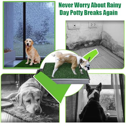 Reusable Training Pad Potty with 2-Pack Replaceable Artificial Grass Quick Absorbent Indoor Portable Dog Patio Potty Washable Pee Pad for Small Medium to Large Dog