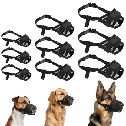 Dimeho Dog Muzzle Set for Small Medium Large Dogs, Breathable Mesh Guard Anti-Biting Chewing Mesh Muzzle with Adjustable Strap for Grooming Walking Vet Visiting Chewing Protection(9 PCS)