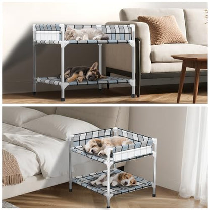 Bedside Window Dog Bunk Bed - Double Elevated Human Dog Bed with Guardrail 2 Layers Window Perch Dogs Cot 2-Tier Bedside Sleeper for Multi-Pet Households (20" x 20" x 24", Double Layer) - size: 20" x 20" x 24"