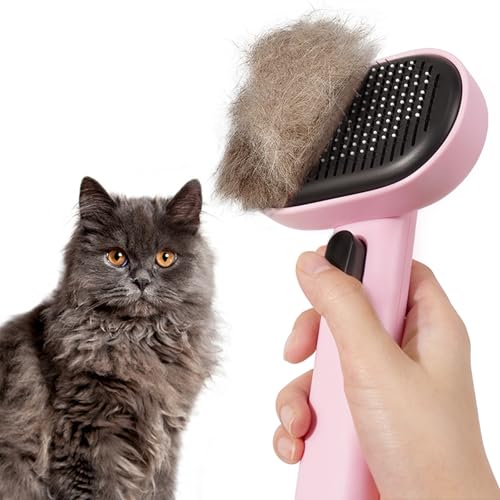Aumuca Cat Brushes for Indoor Cats, Cat Hair Brush for Shedding, Cat Brush for Long or Short Haired Cats, Cat Grooming Deshedding Brush for Dog Kitten Horse Massage Removes Loose Fur - color: Pink