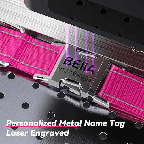 Personalized Reflective Dog Collar with Name and Phone Number, Engraved Pet ID Tag, Adjustable Nylon Collar with Quick Release Metal Buckle