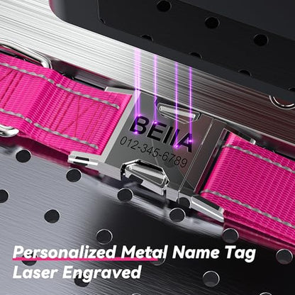 Personalized Reflective Dog Collar with Name and Phone Number, Engraved Pet ID Tag, Adjustable Nylon Collar with Quick Release Metal Buckle