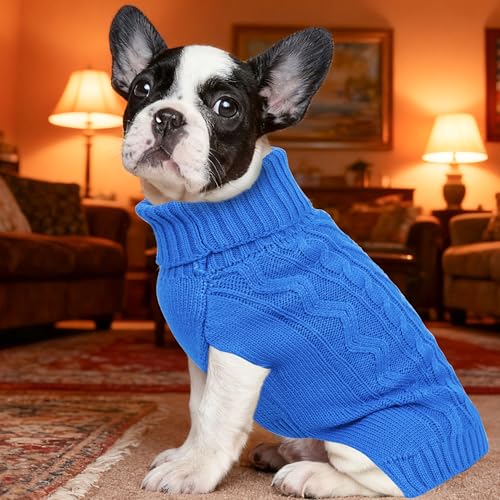 XS Dog Sweater Winter Chihuahua Clothes Girl Boy Knit Turtleneck Dog Clothes Solid Sleeveless Puppy Sweaters Soft and Warm Doggy Coat for Cold Weather(Blue, X-Small) - color: Blue, size: X-Small