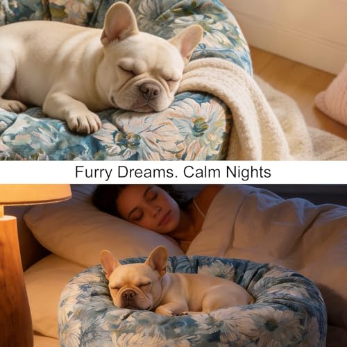 Dog Calming Beds for Small Medium Large Dogs - Round Donut Washable Puppy Dog Bed, Anti-Slip Faux Fur Fluffy Donut Cuddle Anxiety Cat Pet Bed (24" Flower) - color: Flower, size: 24"L x 24"W x 8"Th