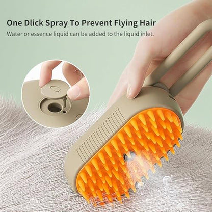 2 Pcs Pet Spray Massage Brush, Cat Hair Steam Brush for Shedding,Cleaning Pet Brush for Massage and Bathing with One Click Spray,Silicone Grooming Spray Comb with 360° Rotating Arm - color: White+khaki