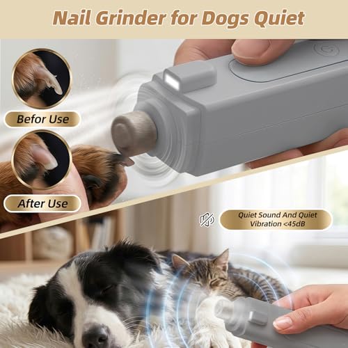 2-in-1 Cat Nail Clippers & Dog Nail Clippers with Light, Rechargeable Pet Nail Trimmer for Dogs & Cats, Quiet Electric Nail File with Safety Guard, Nail Catcher & 3 Speeds for Small Medium Large Pets - color: gray