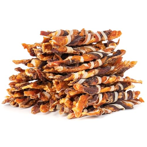 MON2SUN Dog Treats, Triple Flavor Jerky Twist Sticks, 4.5-5 Inch Chicken Duck and Codfish Sticks Chews for Small Dogs, Healthy Snacks, 17.64 oz (50 Count-Pack of 1) - size: 1.1 Pound (Pack of 1), style: 4.5-5 Inch