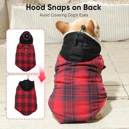 Vecomfy Fleece Lining Dog Hoodie for Small Dogs Extra Warm Plaid Sweater with Drawstring Hooded Coats in Winter Puppy Jacket,Red XS - color: Red Plaid, size: X-Small (Pack of 1)