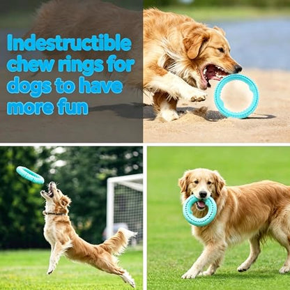 Dog Chew Ring Toy, Durable Rubber Teething Ring Aggressive Chewers, Non-Toxic Dental Cleaning Toy for Small & Medium Dogs, Interactive Fetch Tug Toy Mint Blue