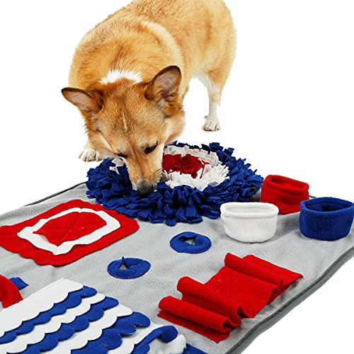 Pet Life ® 'Sniffer Snack' Multiple Treat Hiding and Engaging Pet Snuffle Mat Interactive Slow Feeding Dog Mat - color: Grey Red and Blue