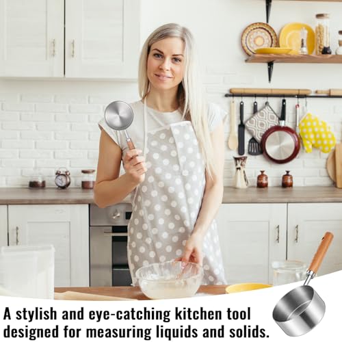 1/2 Cup Dog Food Scoop Measuring Cup with Wooden Handle, 125 Ml 304 Stainless Steel Pet Food Scoop Measuring Cups Cat Foods Measurings Cups
