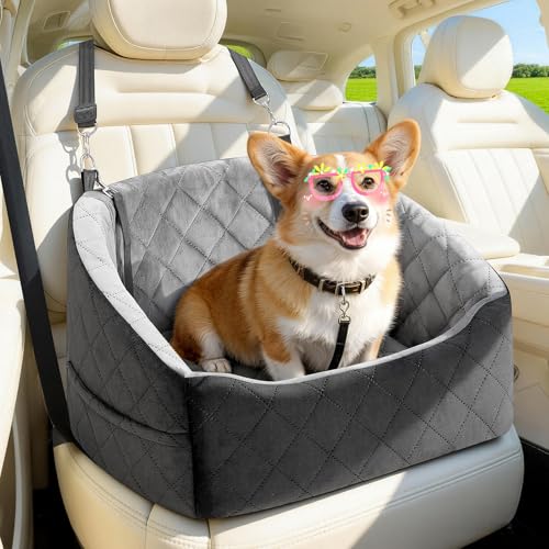 Dog Car Seat for Small Dogs Up to 30 Lbs, Pet Travel Safety Bed for Puppy Cat, Fits in Front/Back Seat, Anti Slip Base, Fully Detachable Washable with 2 Safety Tether(Grey-Black) - color: Grey-Black