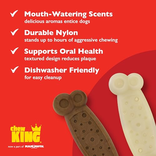 Chew King by Mammoth Gear Nylon Bones, Textured Bacon Flavored Chew Toy - size: Medium, style: Bones (2 Pack)