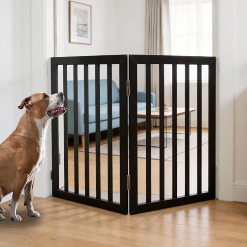 Dog Gate Indoor, Freestanding Dog Fence for The House, Doorways, Hallways,or Stairs,Pet Gate Foldable Wooden,Expandable 32" Height 2 Panels,Black - color: Black, size: 【2 Panels】40‘’w x 32''h