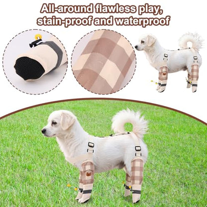 Anti Dirt Pants for Small Dogs, Upgraded Adjustable Suspender Non-Slip Dog Shoes Dust-Proof Waterproof Full-Leg Paw Protectors Rain Boots for 8-15lbs Dogs Outdoor Walking & Hiking (Off White)