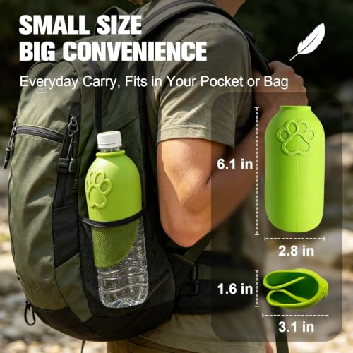 Portable Dog Water Bottle Attachment, Foldable Dog Water Bowl for Walks | Slip-on Silicone Dog Drink Dispenser, Fits Standard Water Bottles,Ideal For Daily Hiking & Travel, Quick Rinse & Easy Setup - color: Green