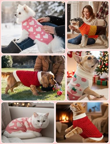 Dog Sweaters for Small Medium Large Dogs Cats,Turtleneck Cute Pattern Warm Soft Pet Clothes Boy Girl Cable Knit Doggy Autumn Coats Winter Puppy Outfits Cold Weather Jackets - color: Red White Sleeveless, size: Medium